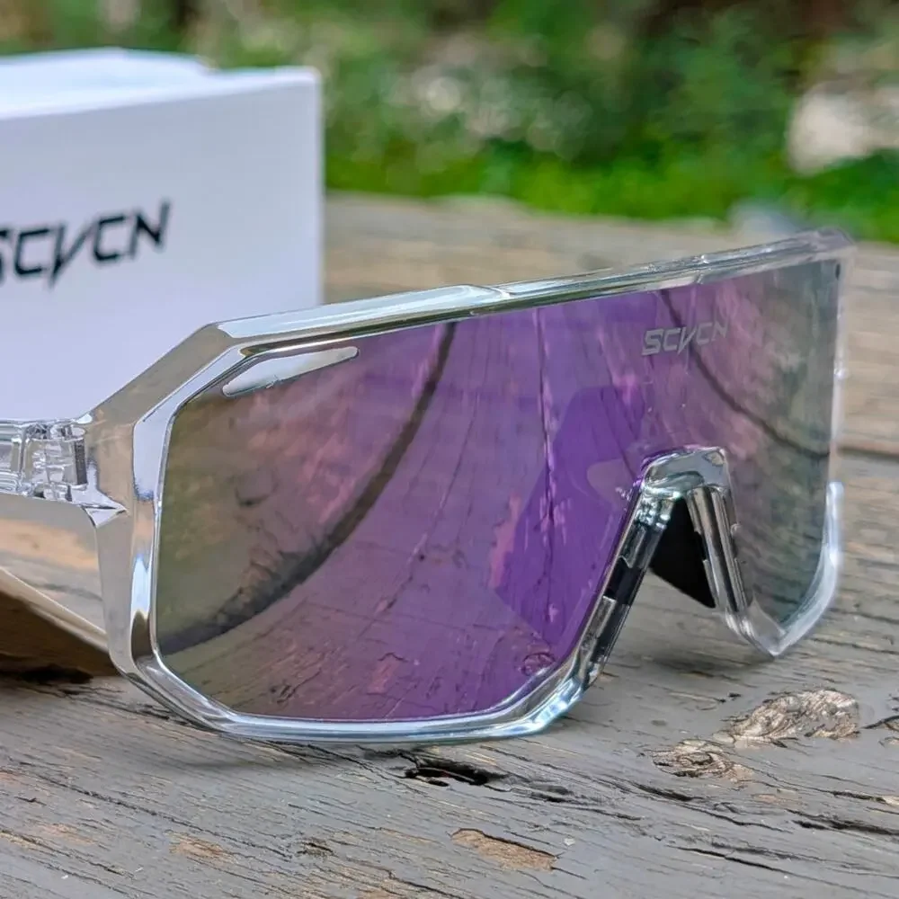 Clear Frame Mountain Bike MTB Shield Sunglasses Mirrored Purple Cycling NWT
